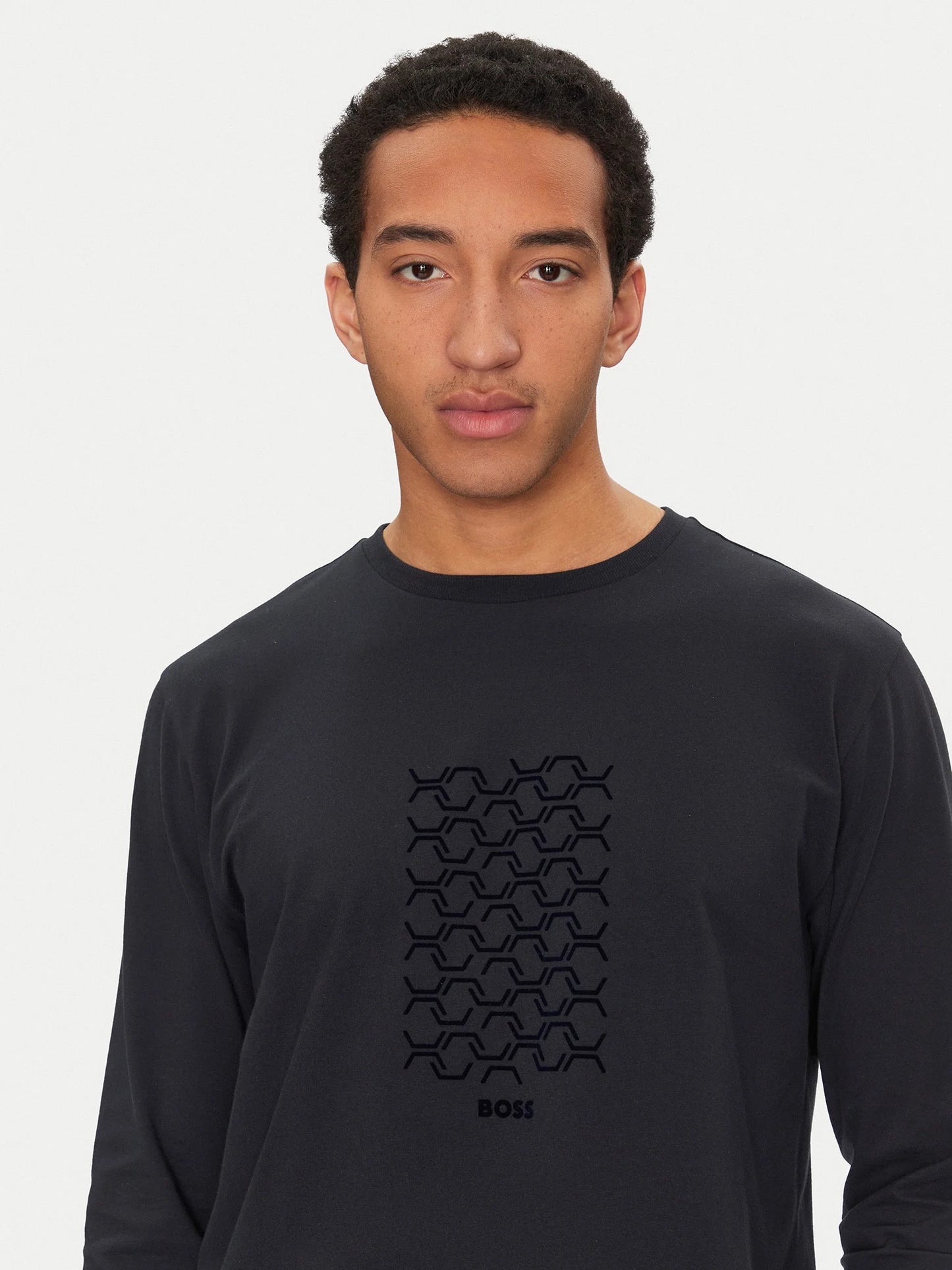 Playera BOSS manga larga azul marino Strech
