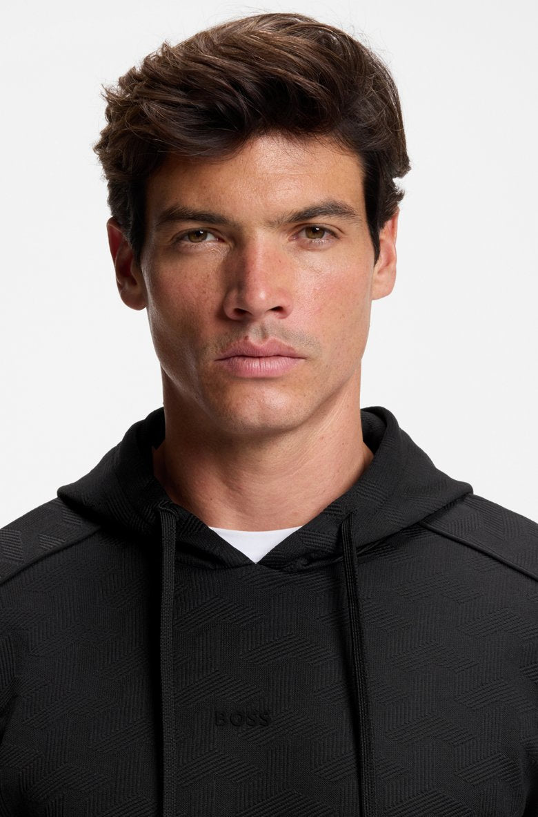 SUDADERA BOSS CON CAPUCHA REGULAR FIT EN JACQUARD GUATEADO