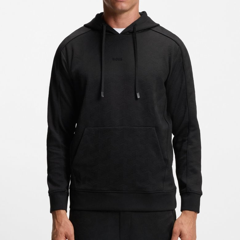 SUDADERA BOSS CON CAPUCHA REGULAR FIT EN JACQUARD GUATEADO