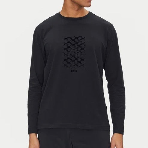 Playera BOSS manga larga azul marino Strech